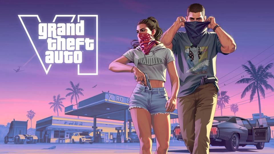 Jason e Lucia em arte oficial de Grand Theft Auto VI antes do lançamento do jogo em 19 de novembro de 2026.