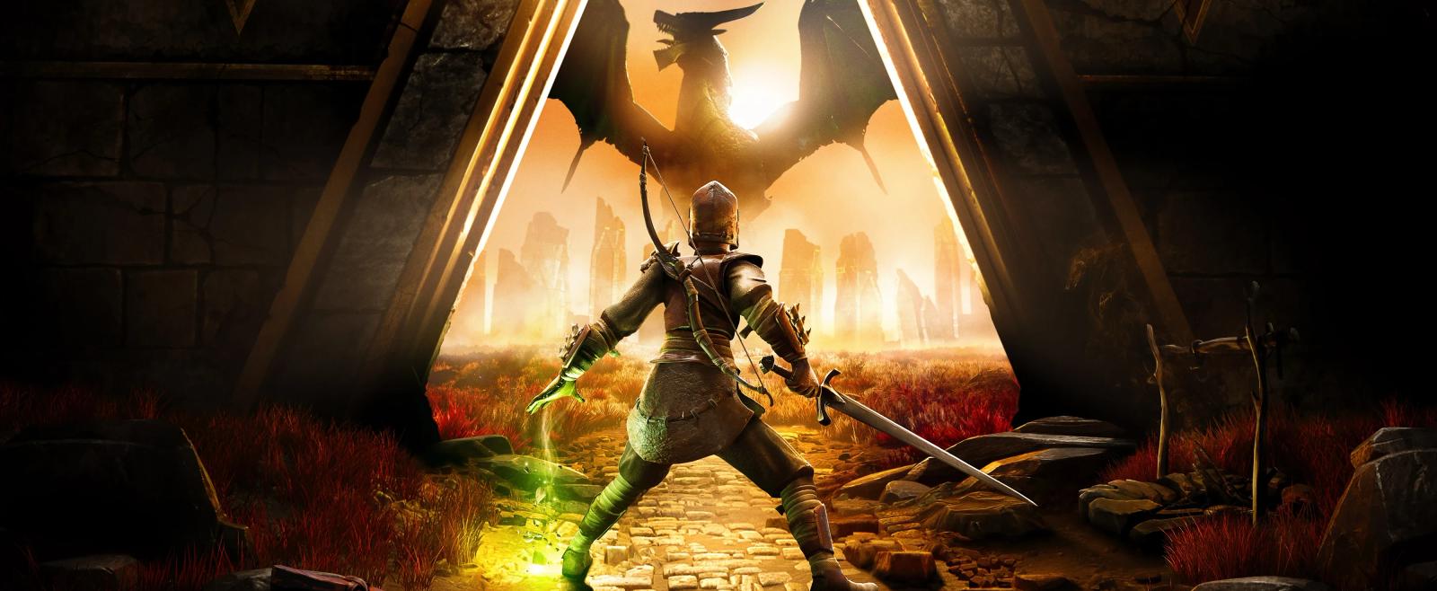 Adventurer facing a dragon in RuneScape Dragonwilds