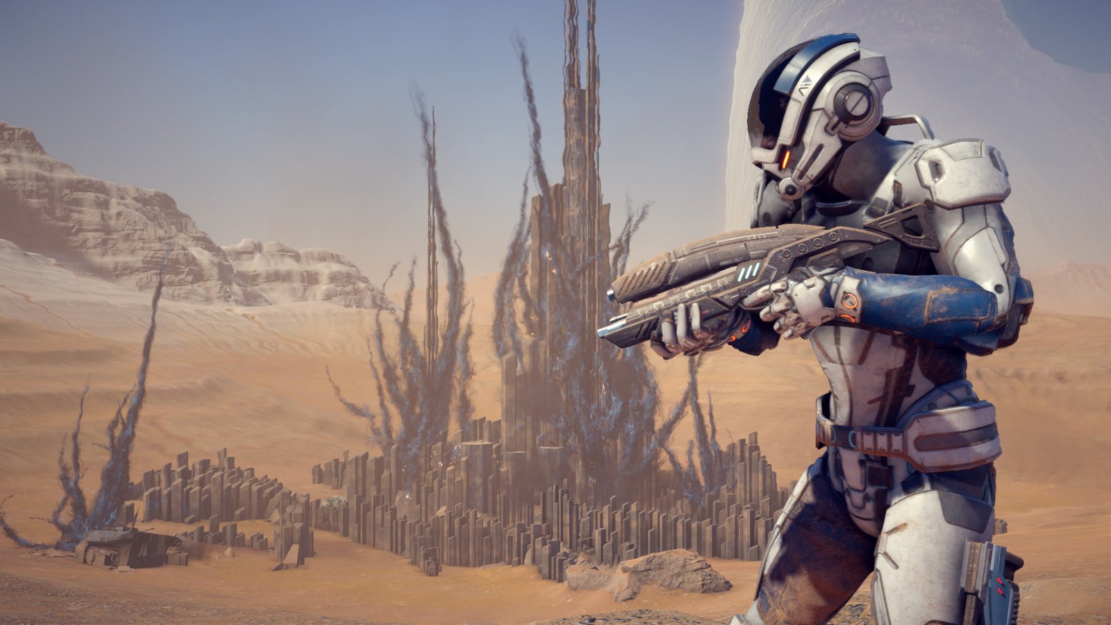 Official Mass Effect: Andromeda screenshot of the Pathfinder team on an alien world
