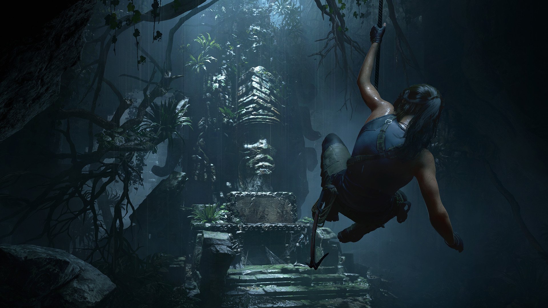 Imagem oficial de Shadow of the Tomb Raider com Lara Croft na selva