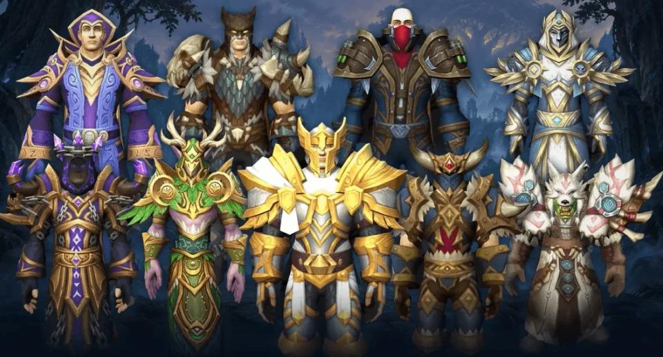 Personagens de várias classes reunidos em World of Warcraft: Forever