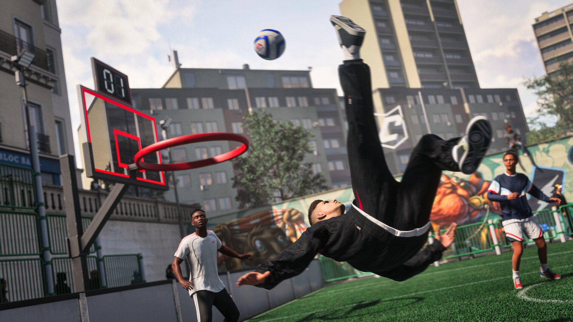 Player performs a bicycle kick on a street pitch in EA Sports FC 27