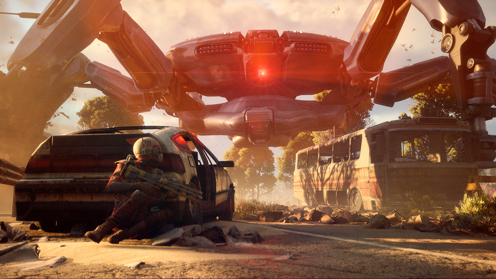 Máquinas ARC ameaçando Combatentes durante uma partida de ARC Raiders