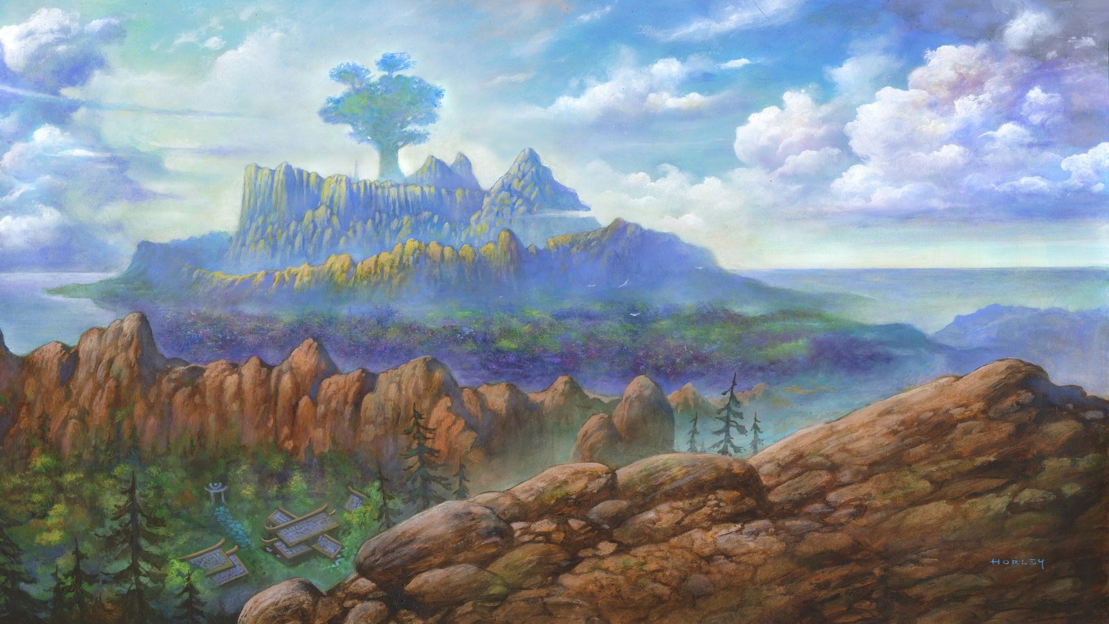 Official painting of a mountainous Azeroth landscape in World of Warcraft: Forever