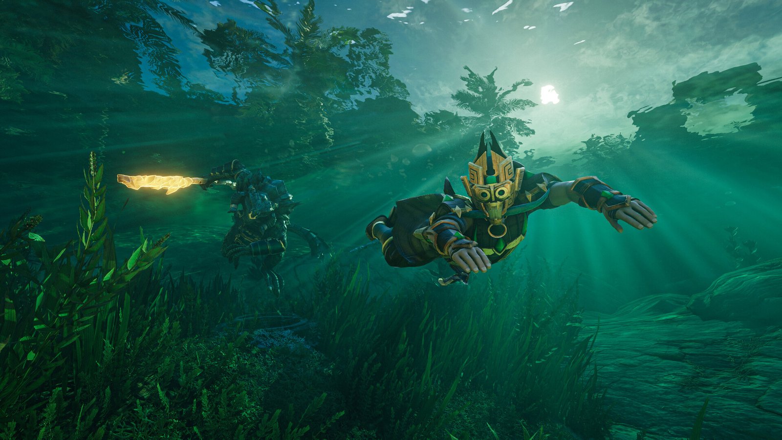 Official Enshrouded screenshot of combat against enemies in a dangerous region