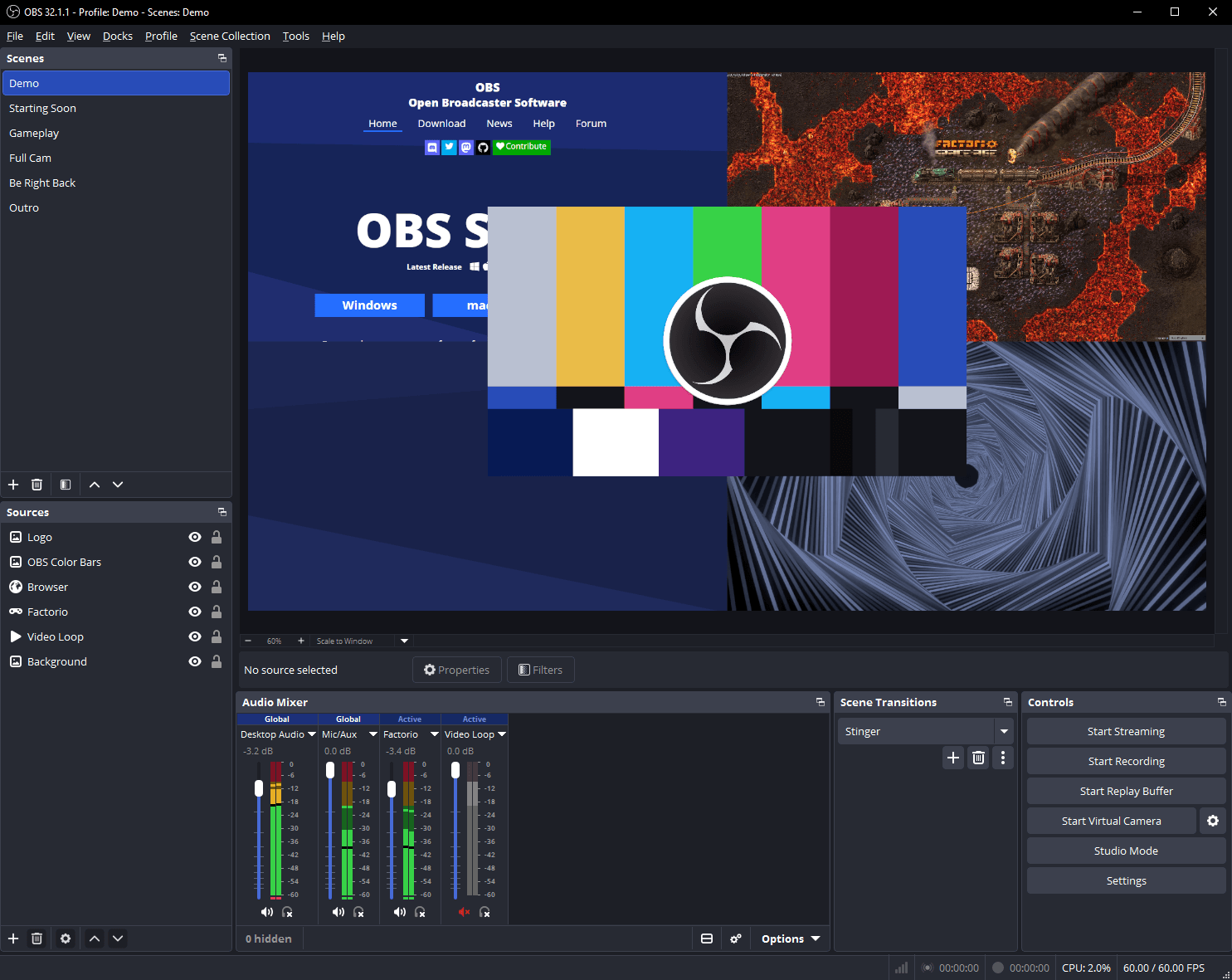 OBS Studio configured for live gameplay streaming
