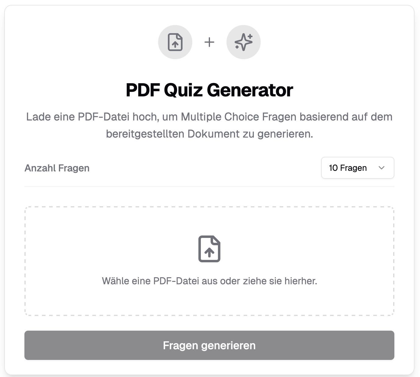 PDF Quiz Generator Screenshot vom UI