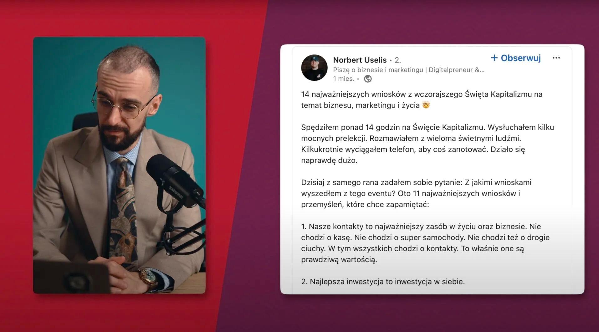 Mój wpis na kanale Artura Jabłońskiego