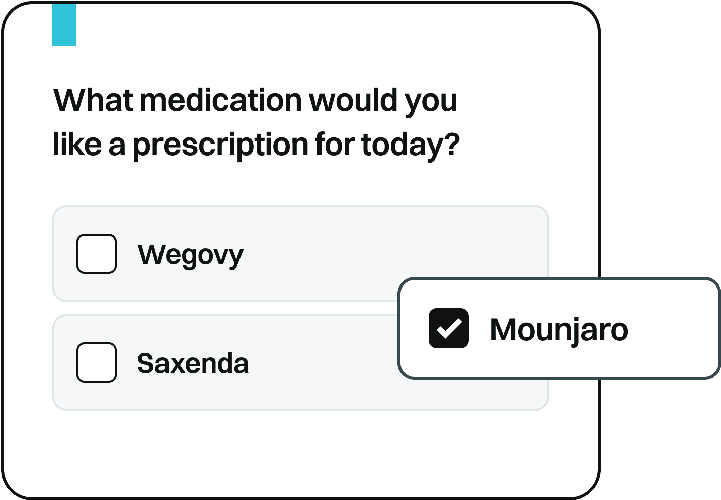 Online medication questionnaire with Mounjaro selected as the requested treatment