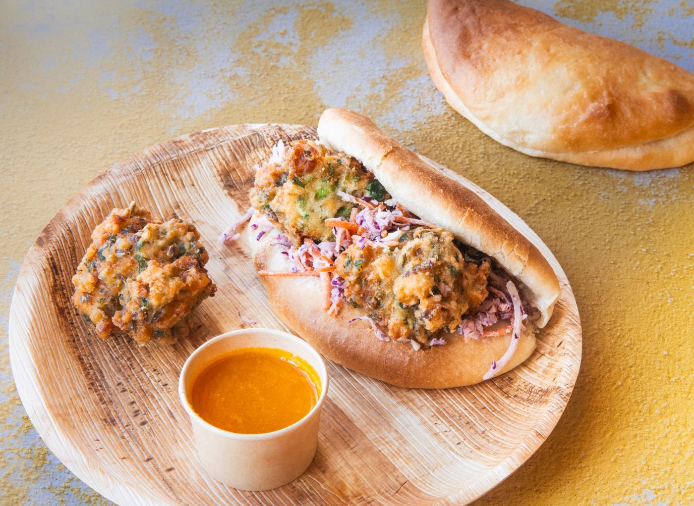 Fish Fritter Coco Buns With Bajan Hot Pepper Sauce 