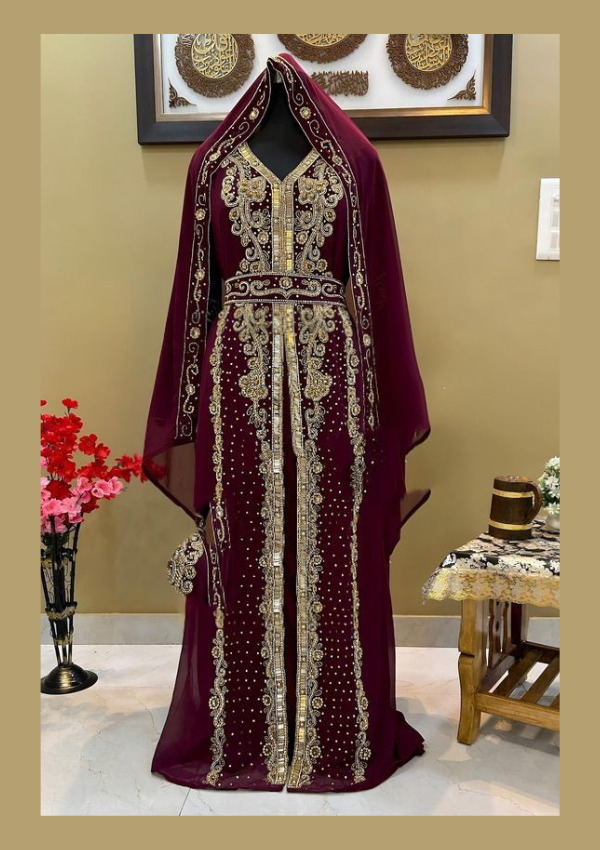 Cocktail Maroon bridal caftan Dubai wedding party dress Mermaid Moroccan kaftan long maxi Beaded Arabic fancy Design 