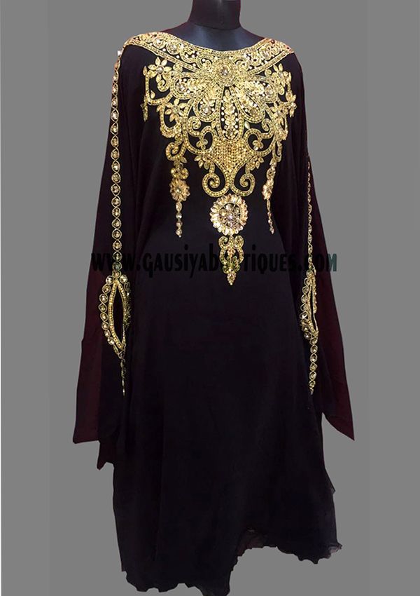 Gold Morocco Jalabiya kaftan fancy long Maxi hand made Wedding Gowns Duba elegant Party dress Beautiful Handcrafted Beaded Design 