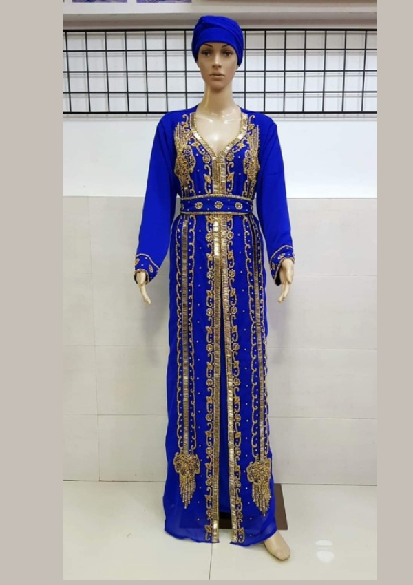 Royal blue embellished Moroccan caftan hand made crystal wedding Arabic party dress fancy bridal Dubai Occasion kaftan 