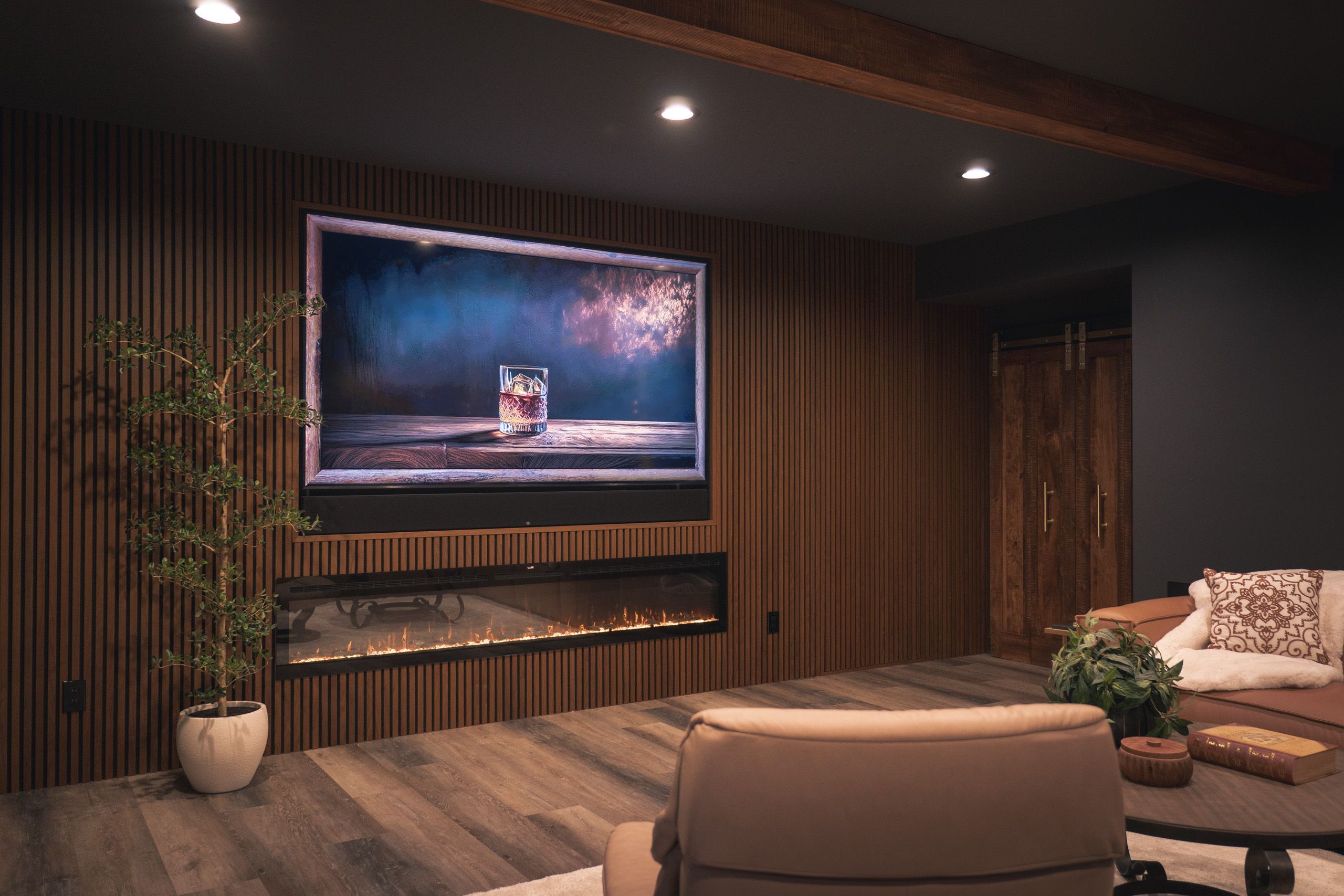 Fluted panel entertainment wall