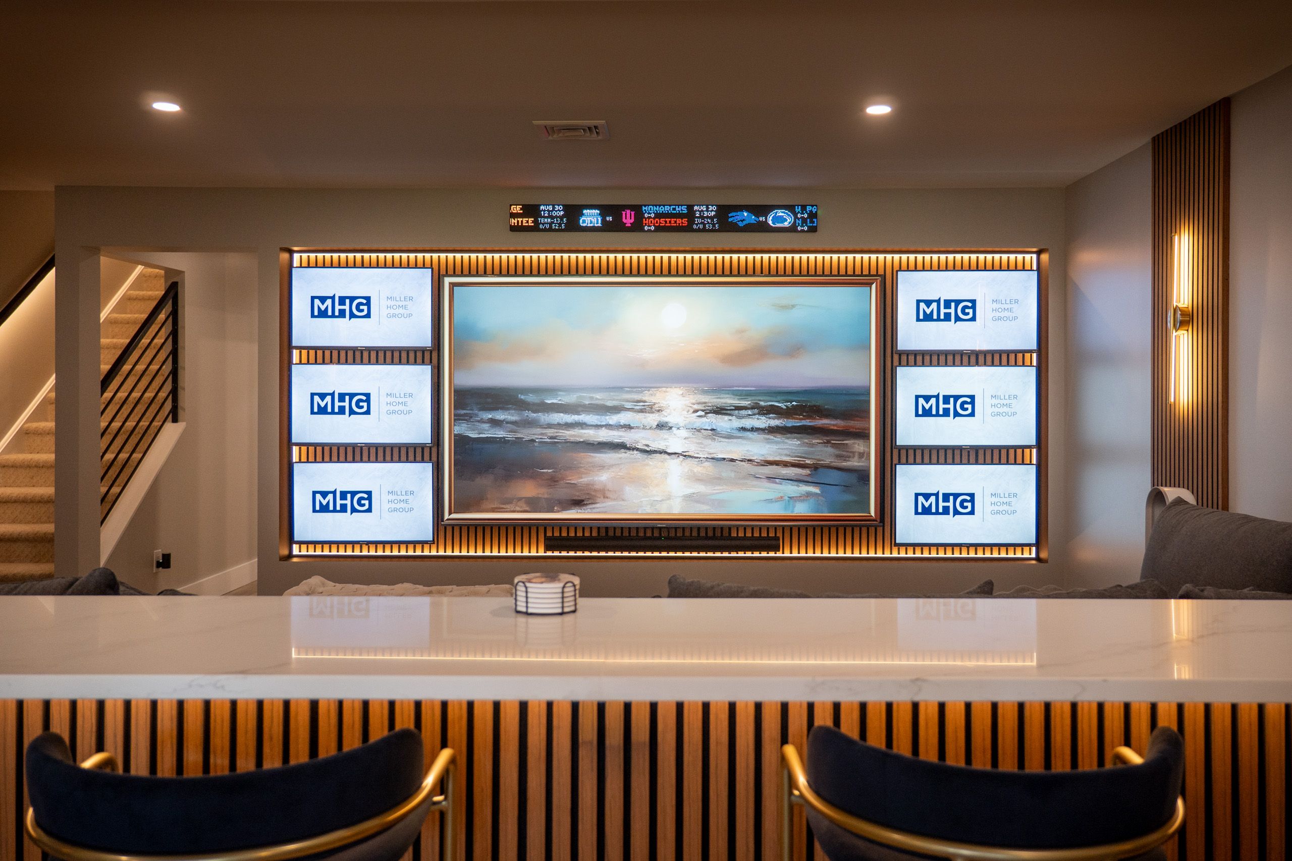 TV wall with countertop wall in front of it