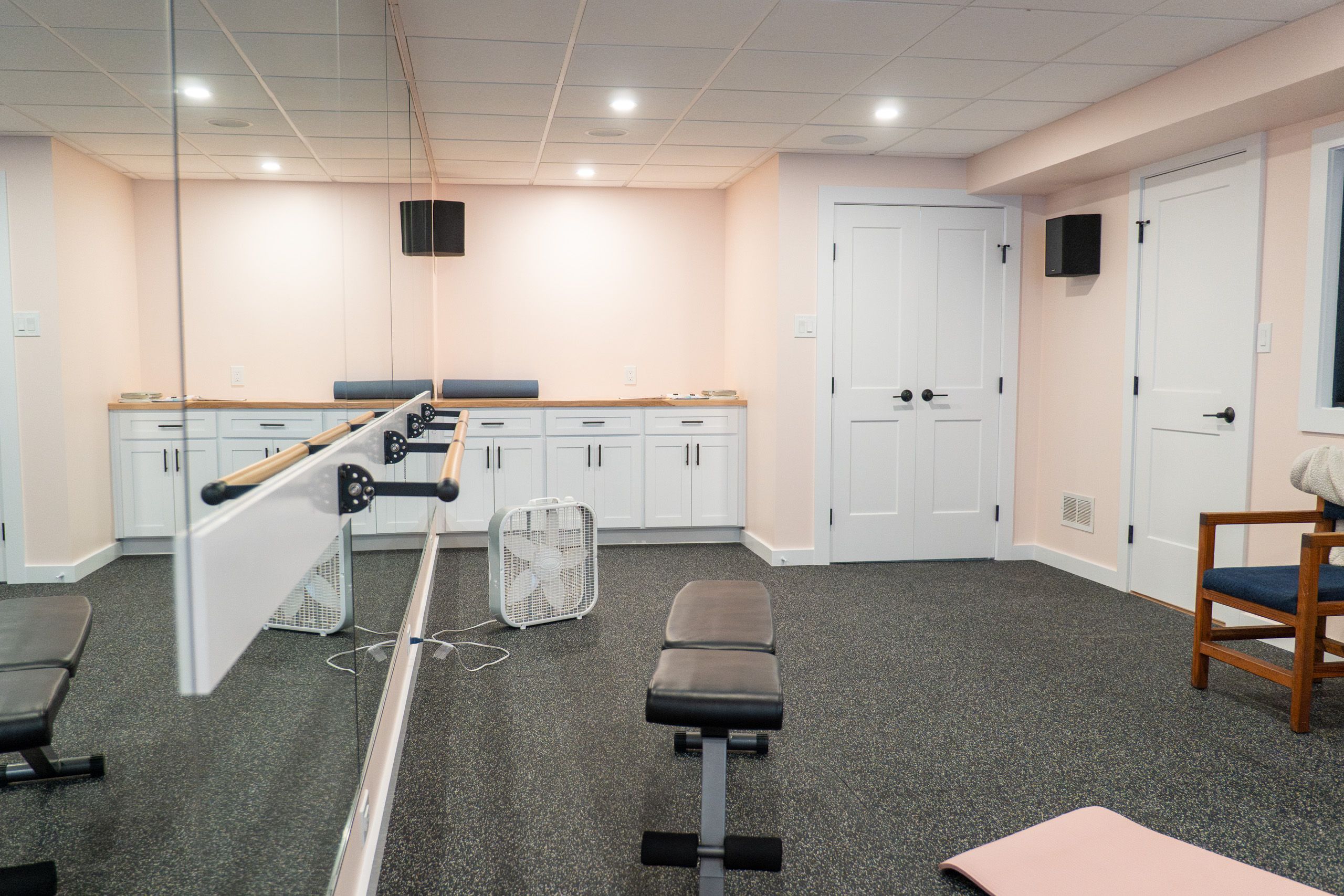 Gym with large mirror