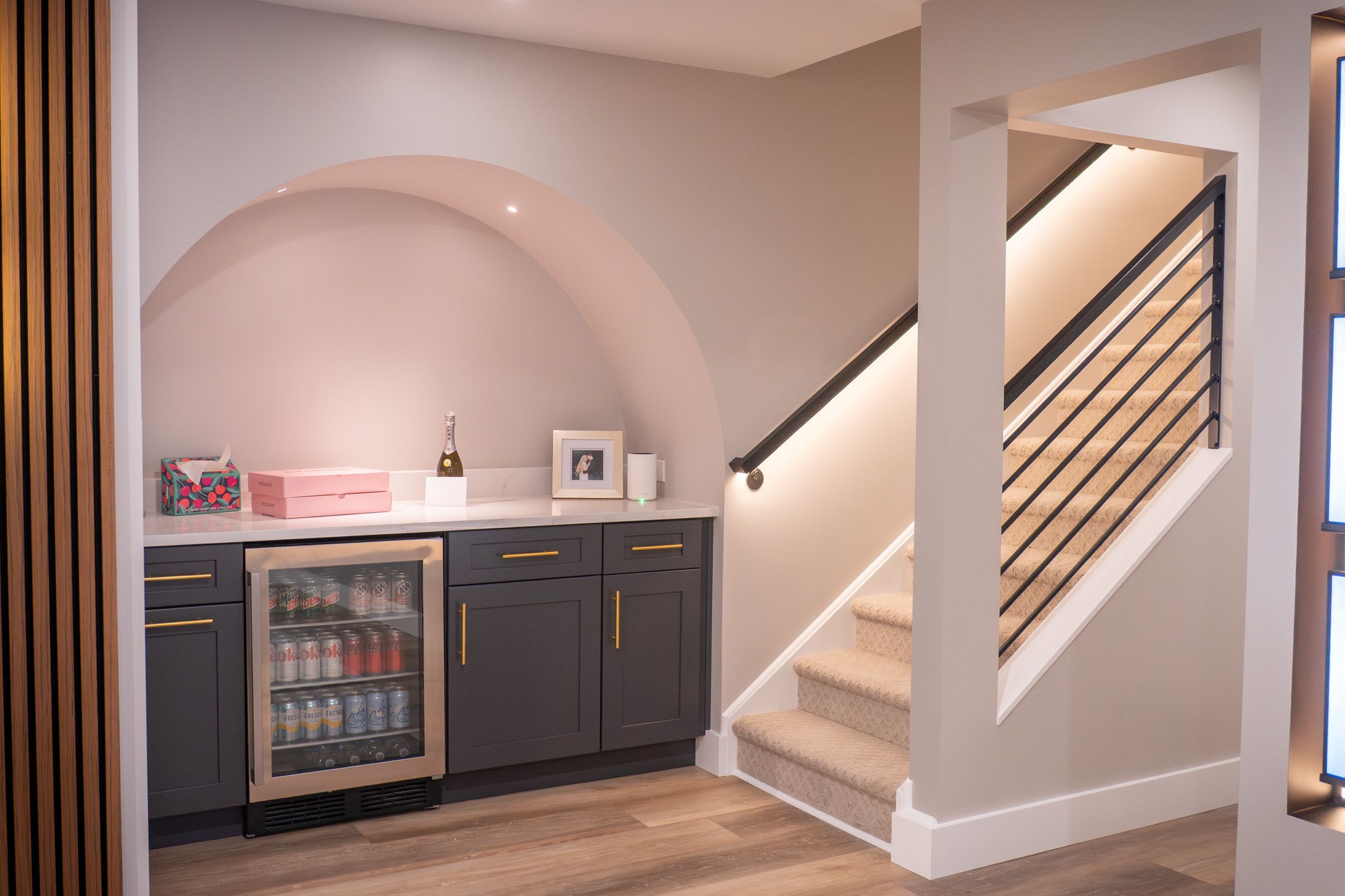 Dry bar and stairs