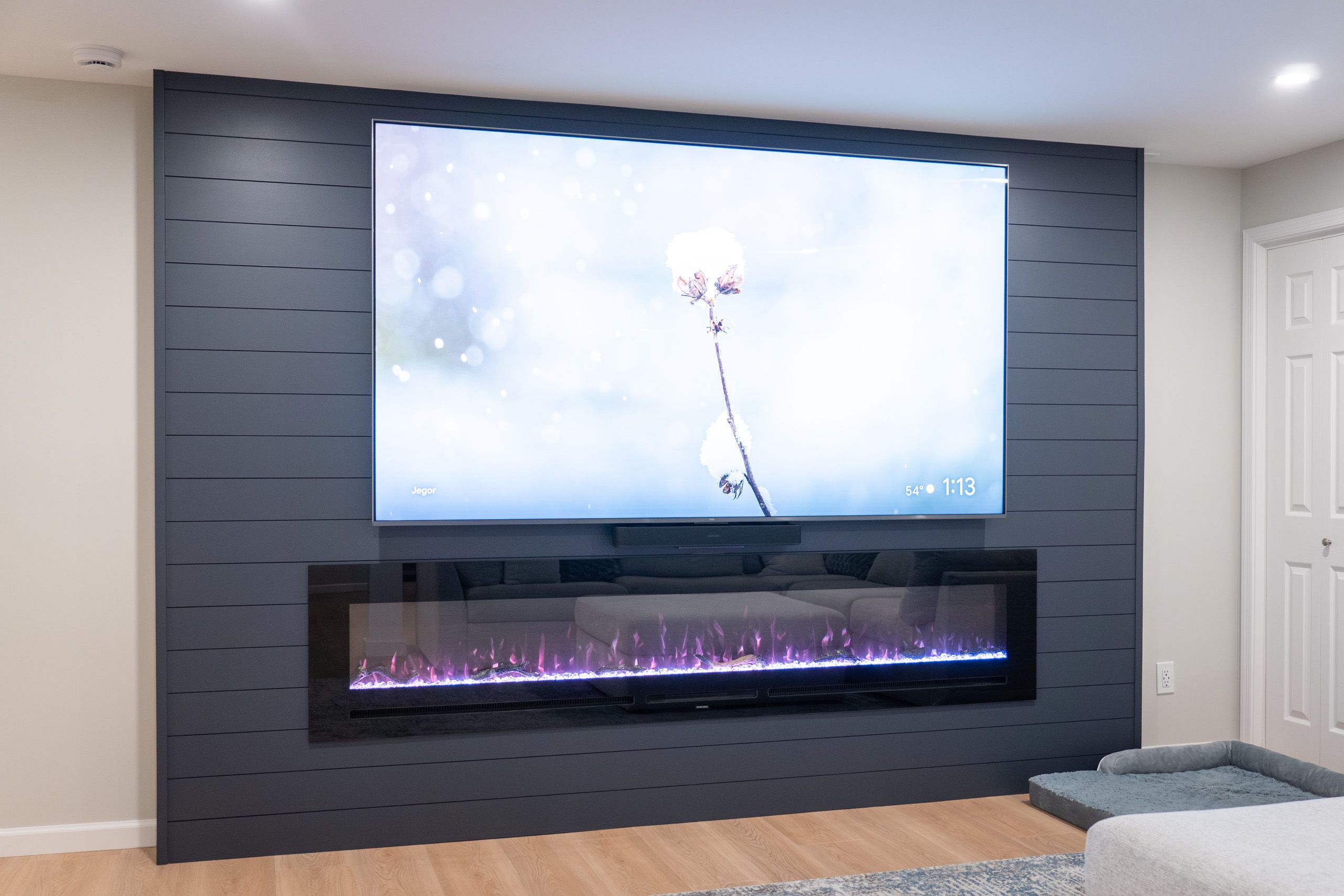 Entertainment center with a large electric fireplace