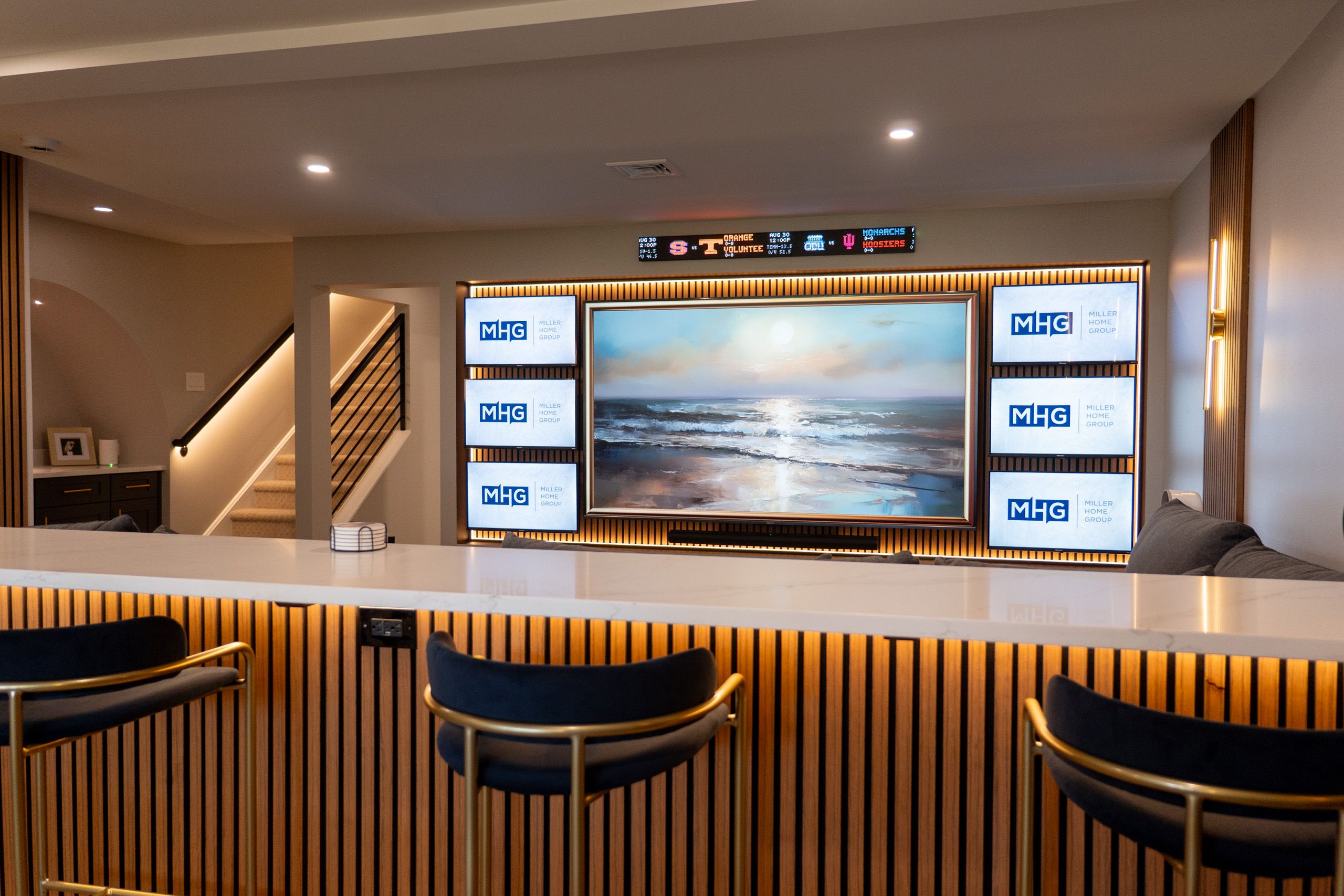 TV wall with countertop wall in front of it