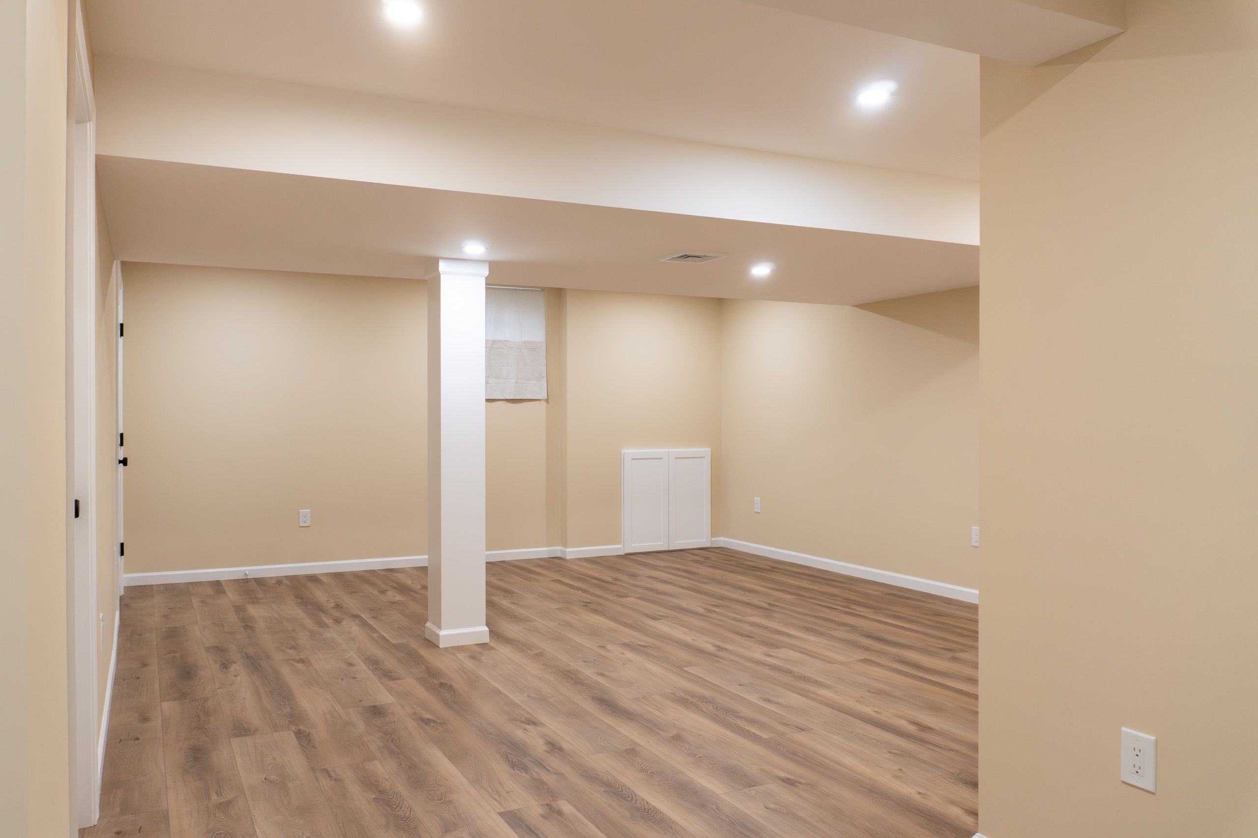 General living area of a newly finished basement