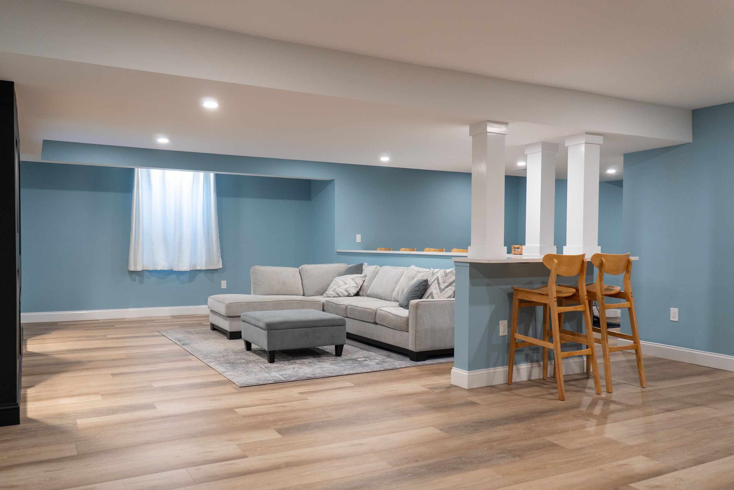 Couch and bartop wall