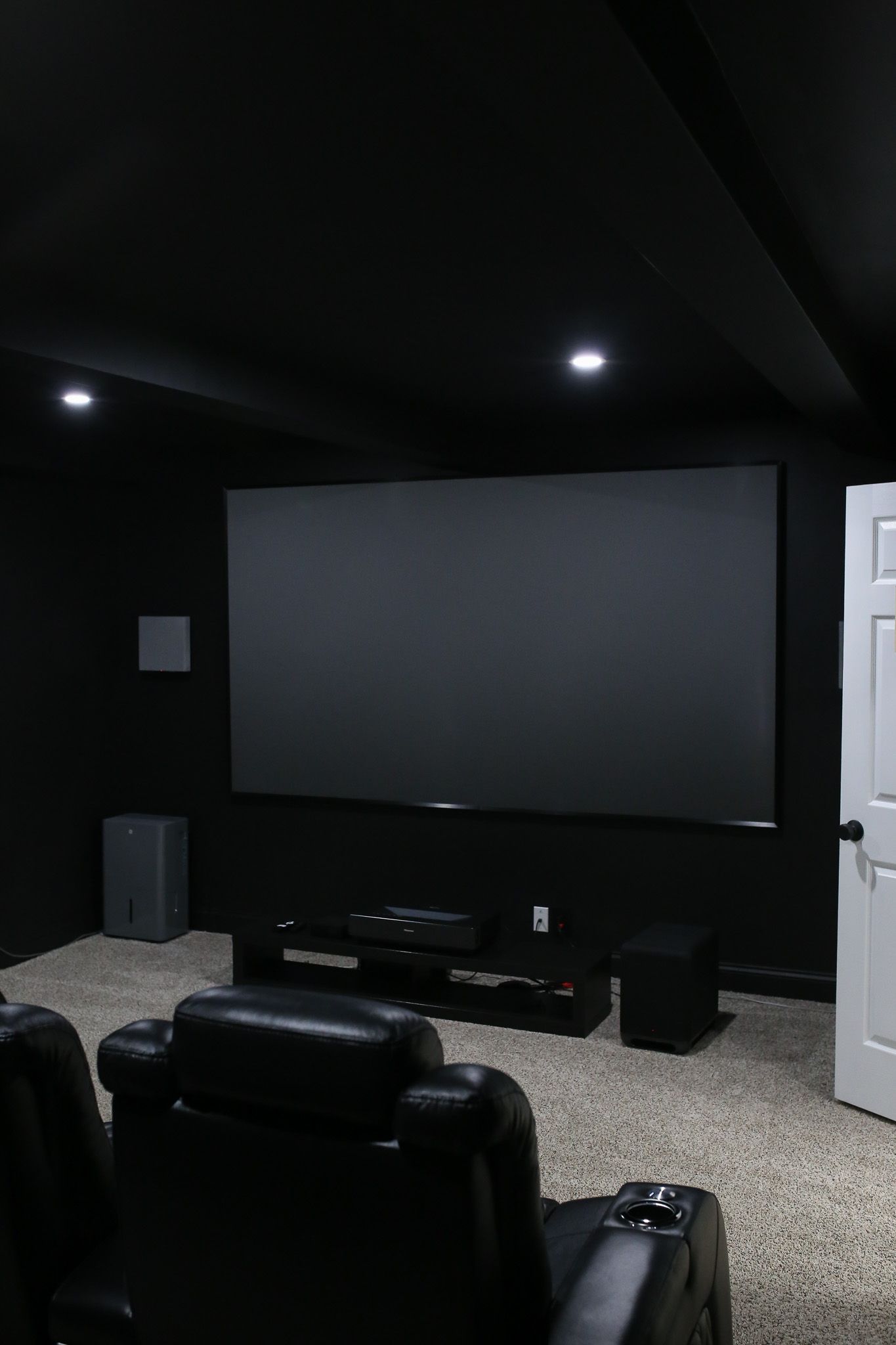 Projector screen in a black theater