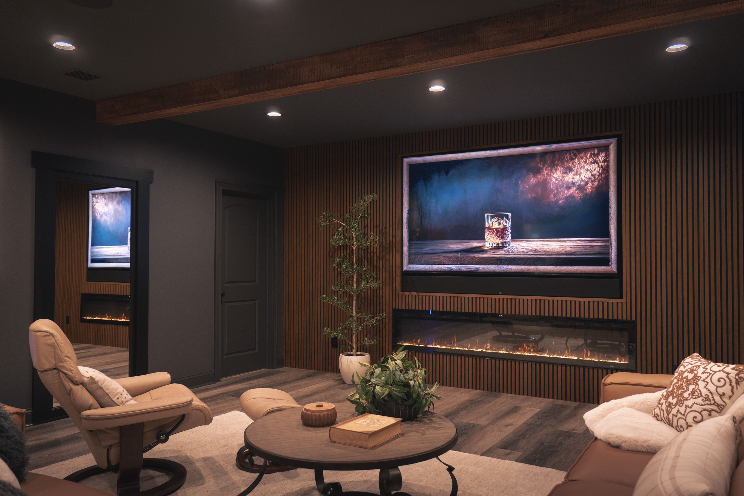 Fluted panel entertainment wall