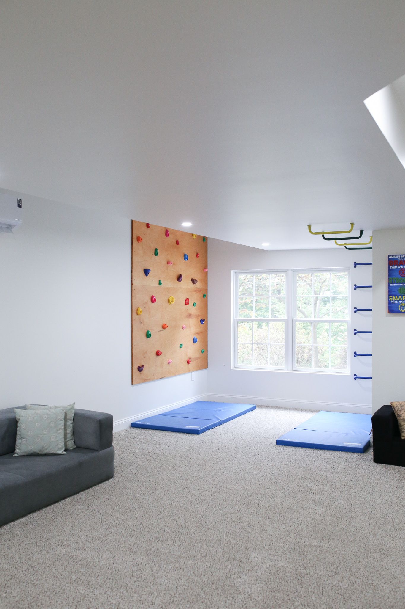 Climbing wall and monkey bars for the kids!