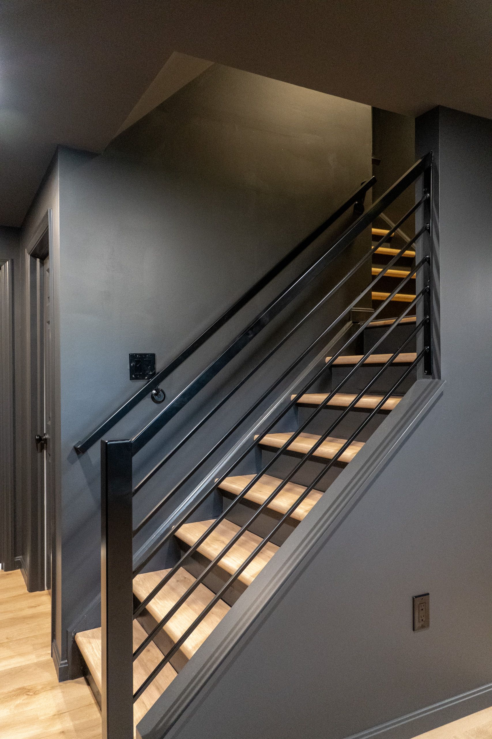 Stairs with metal stair railing