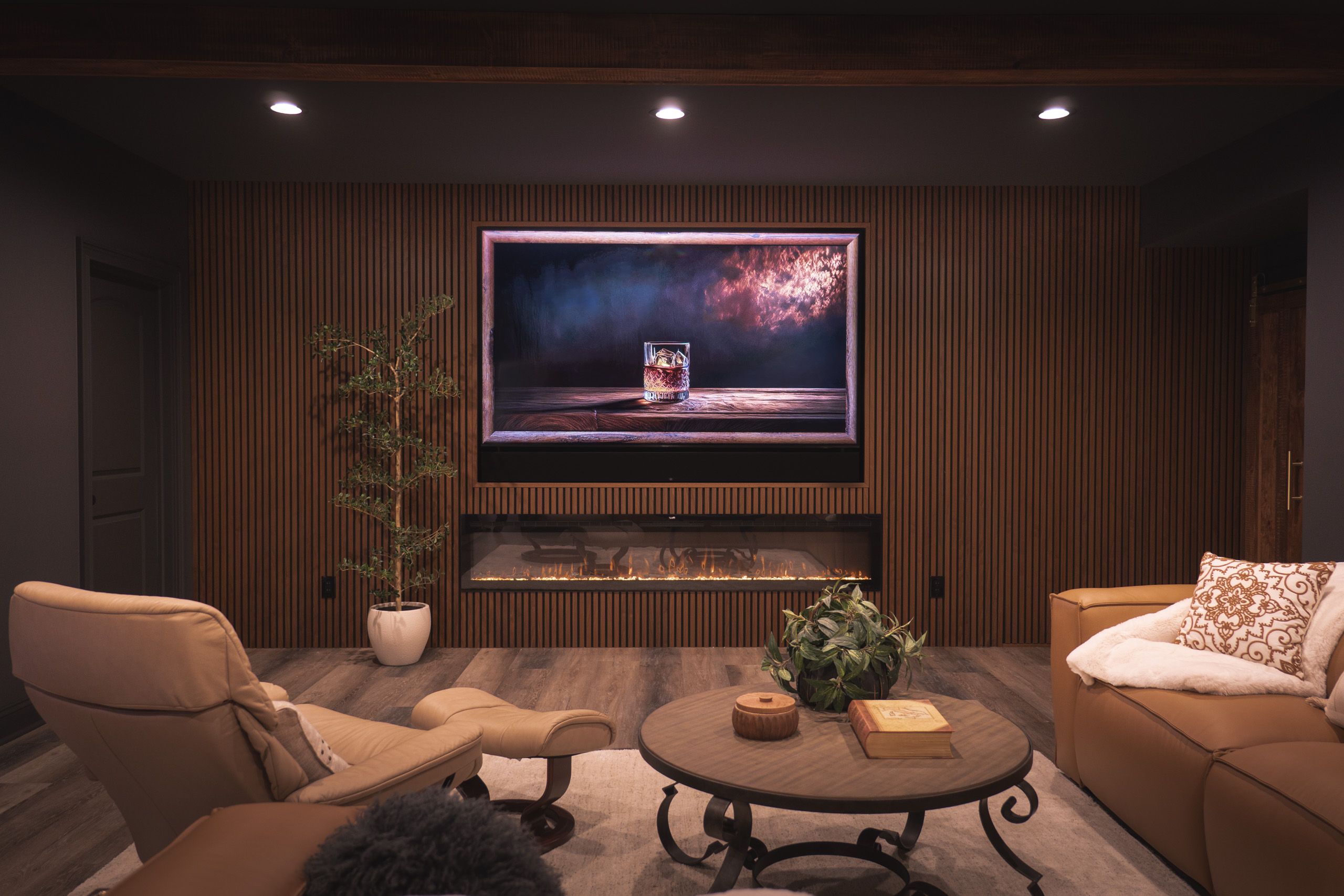 Fluted panel entertainment wall