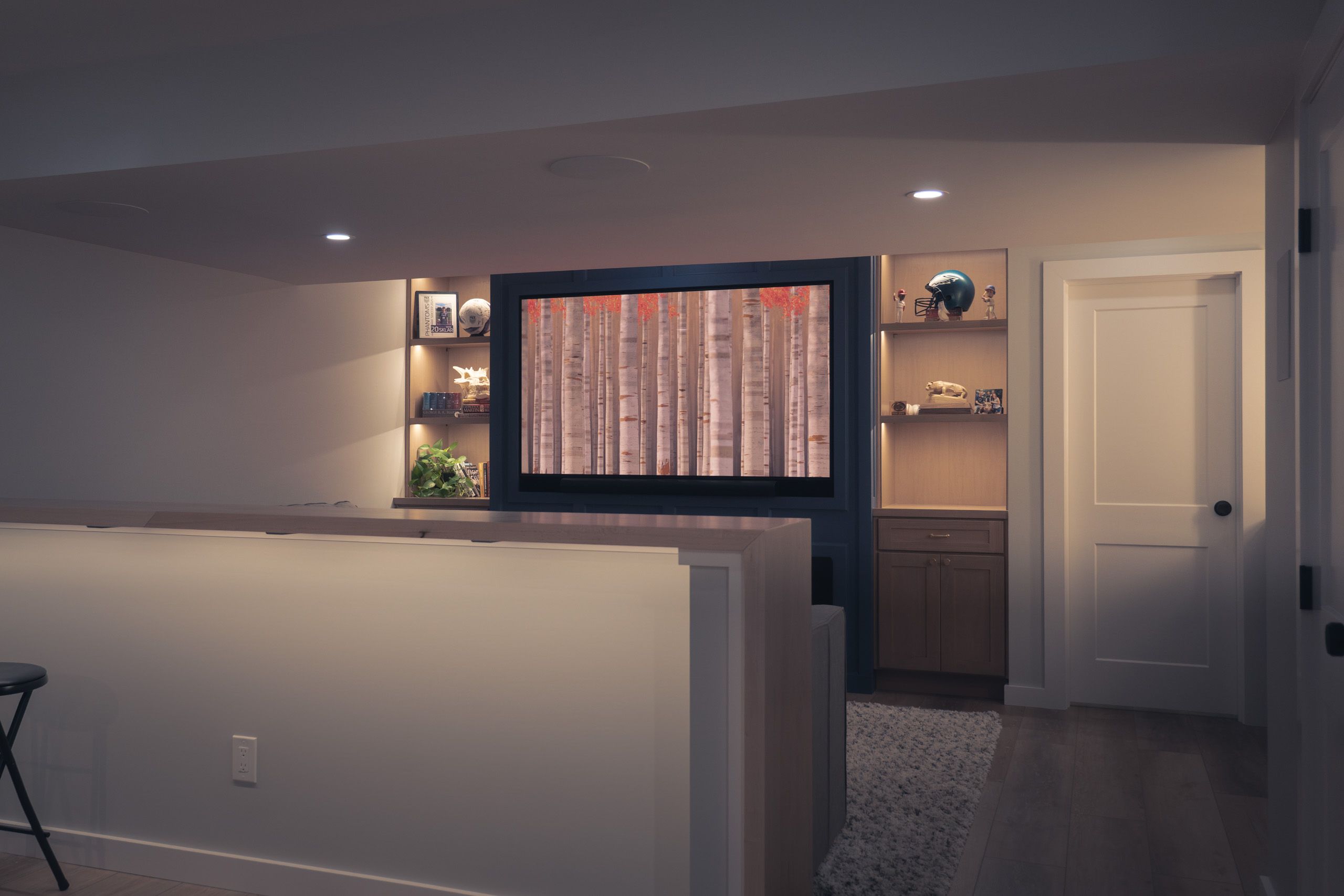 Bar top wall with a TV feature wall on the other side