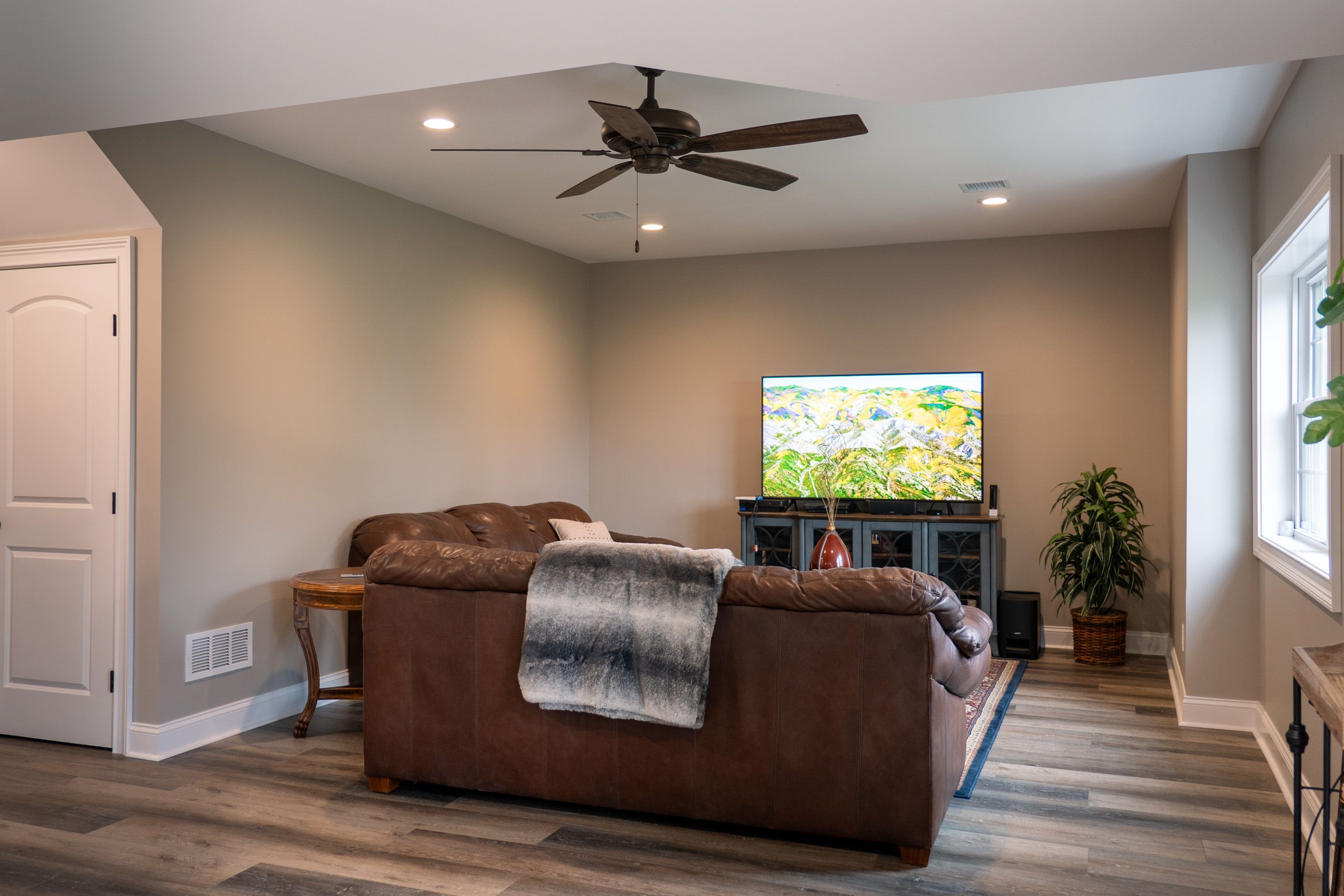 Leather couch and TV