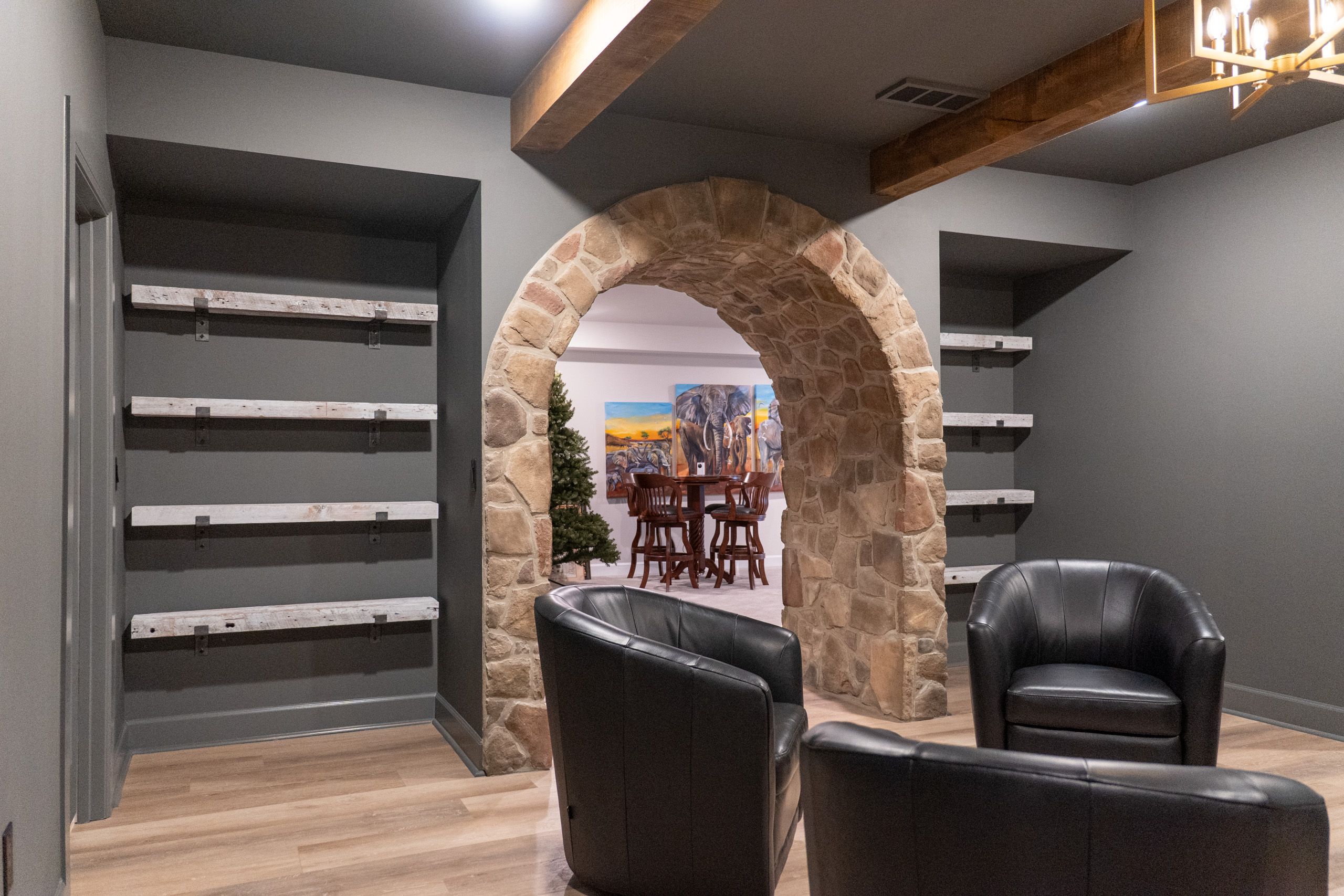 Stone arch with shelves on the side