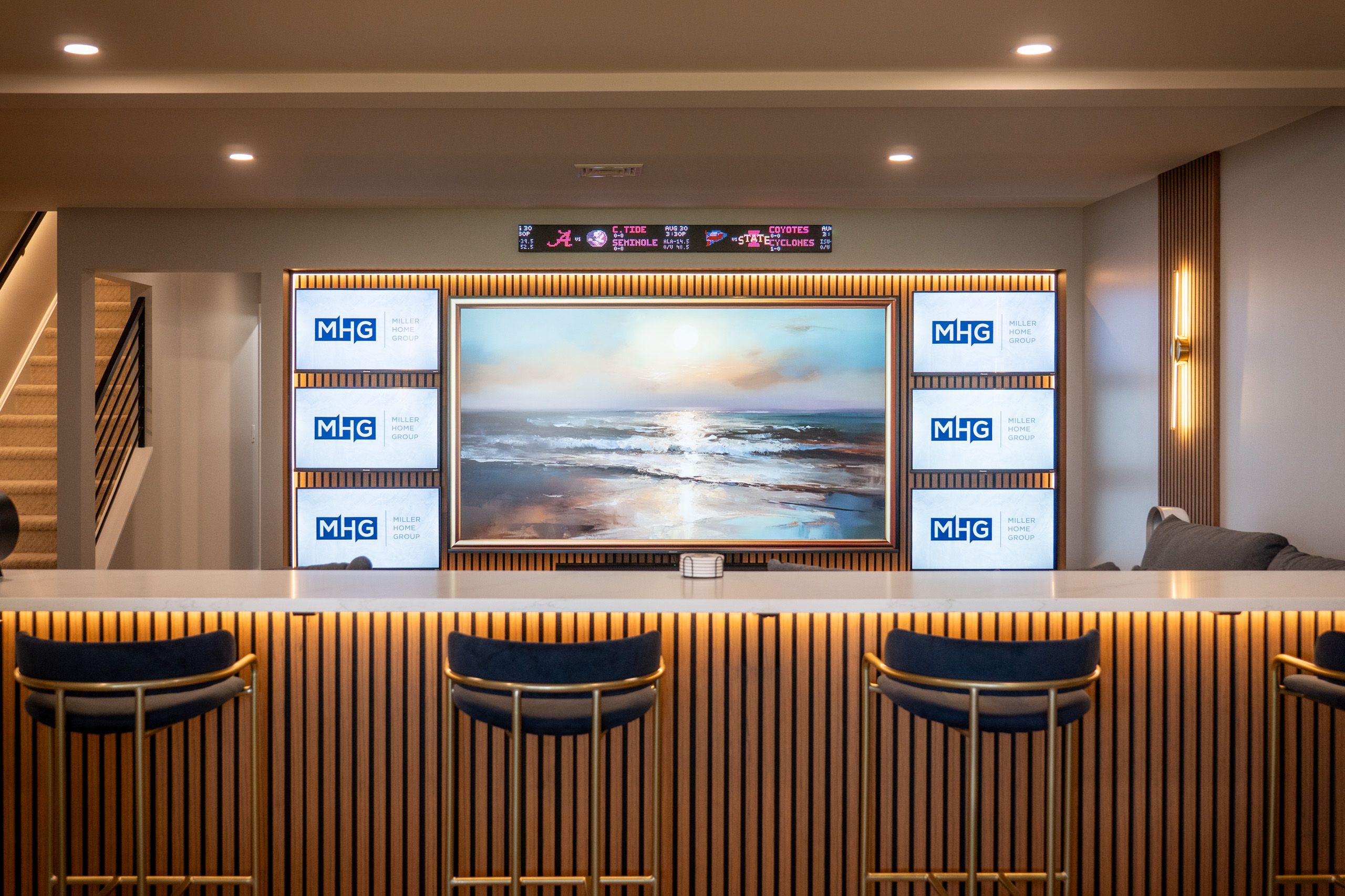 TV wall with countertop wall in front of it
