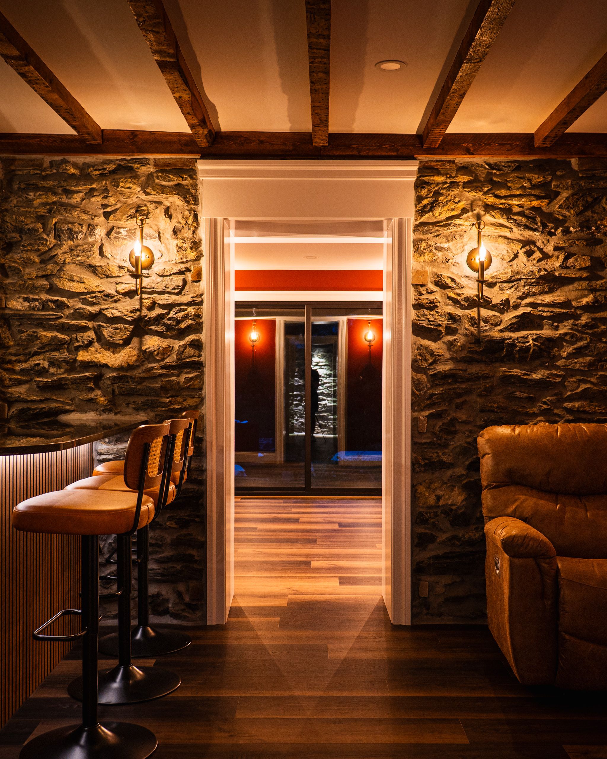 Passageway with stone walls on each side