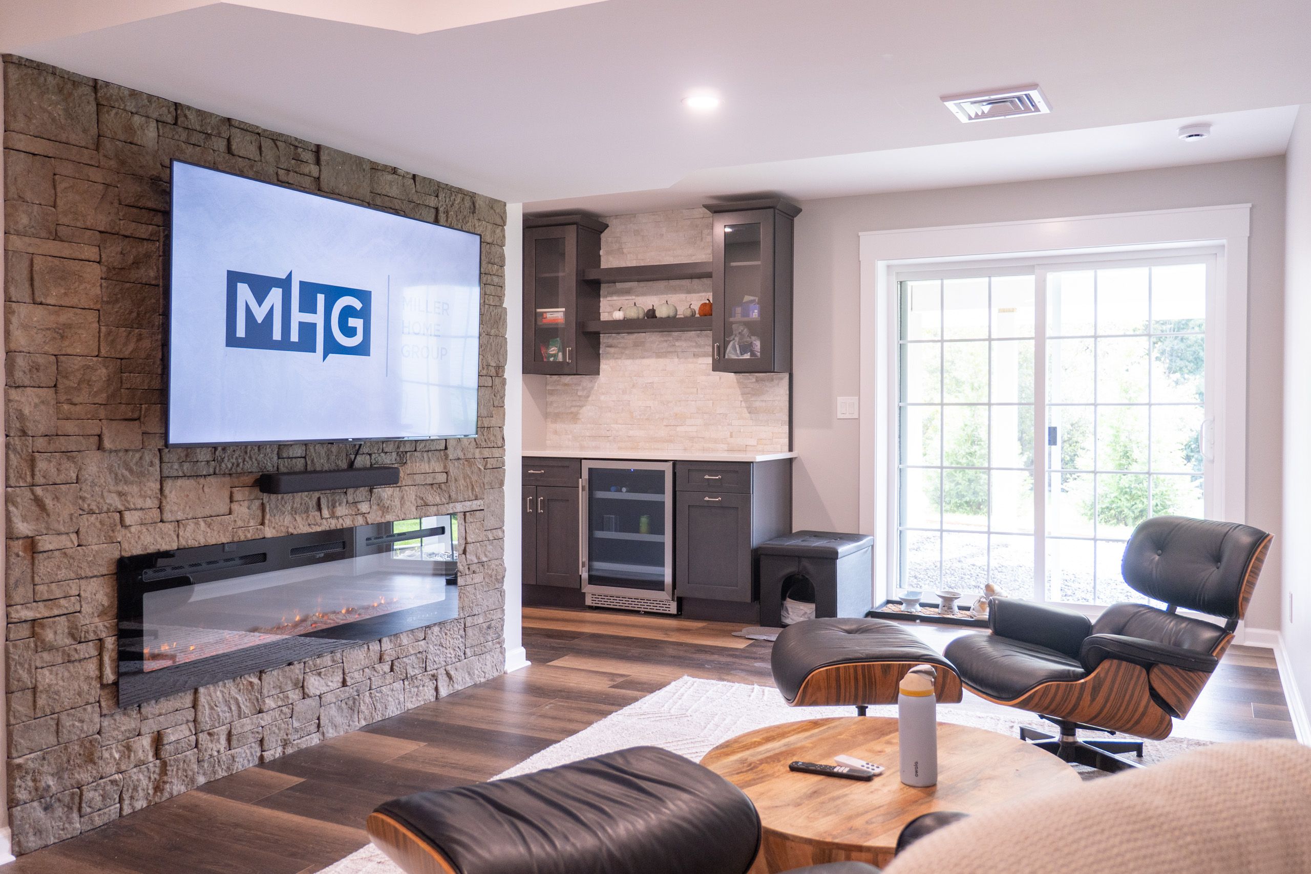 TV wall and dry bar
