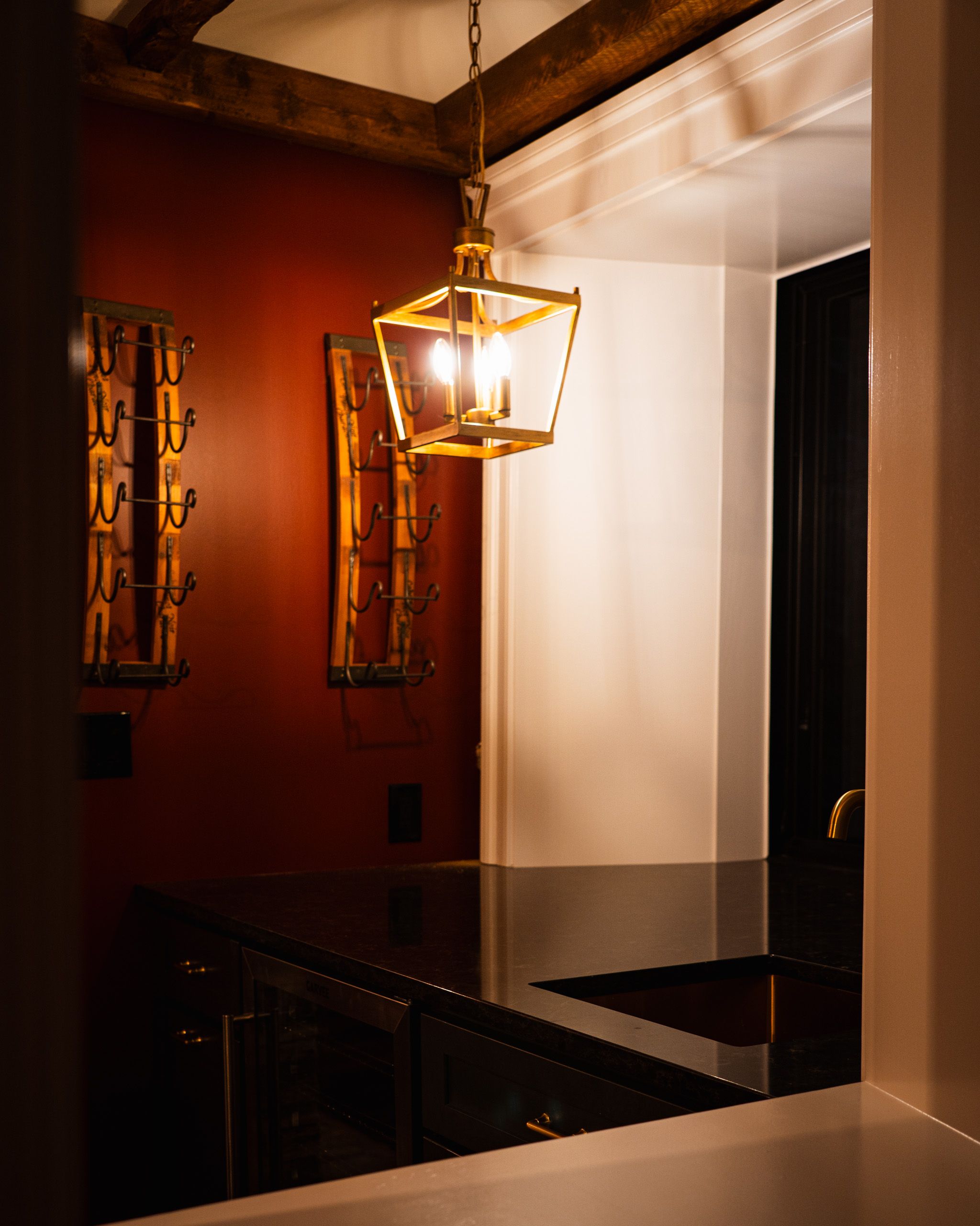 Light fixture above the wet bar