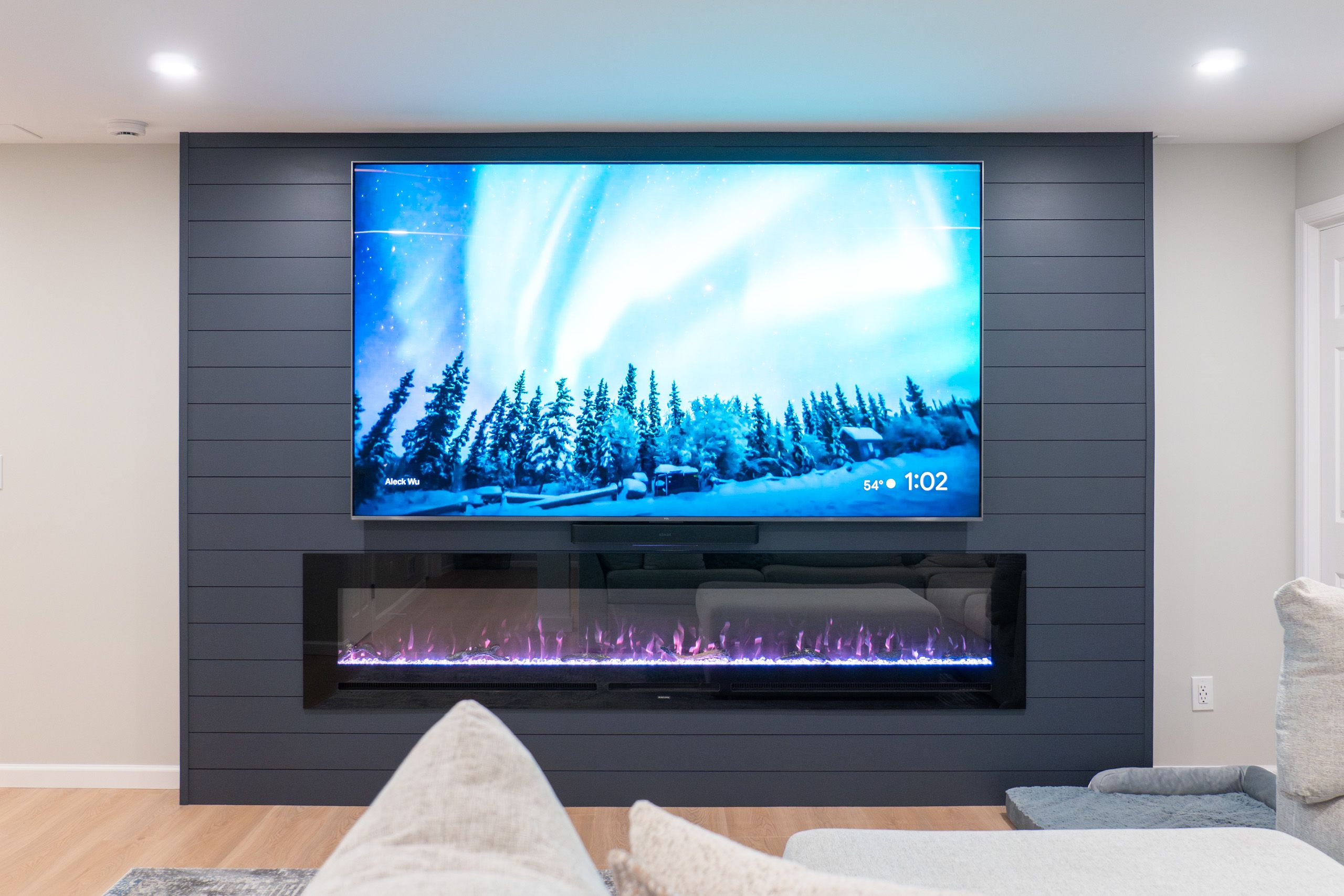 Entertainment center with a large electric fireplace