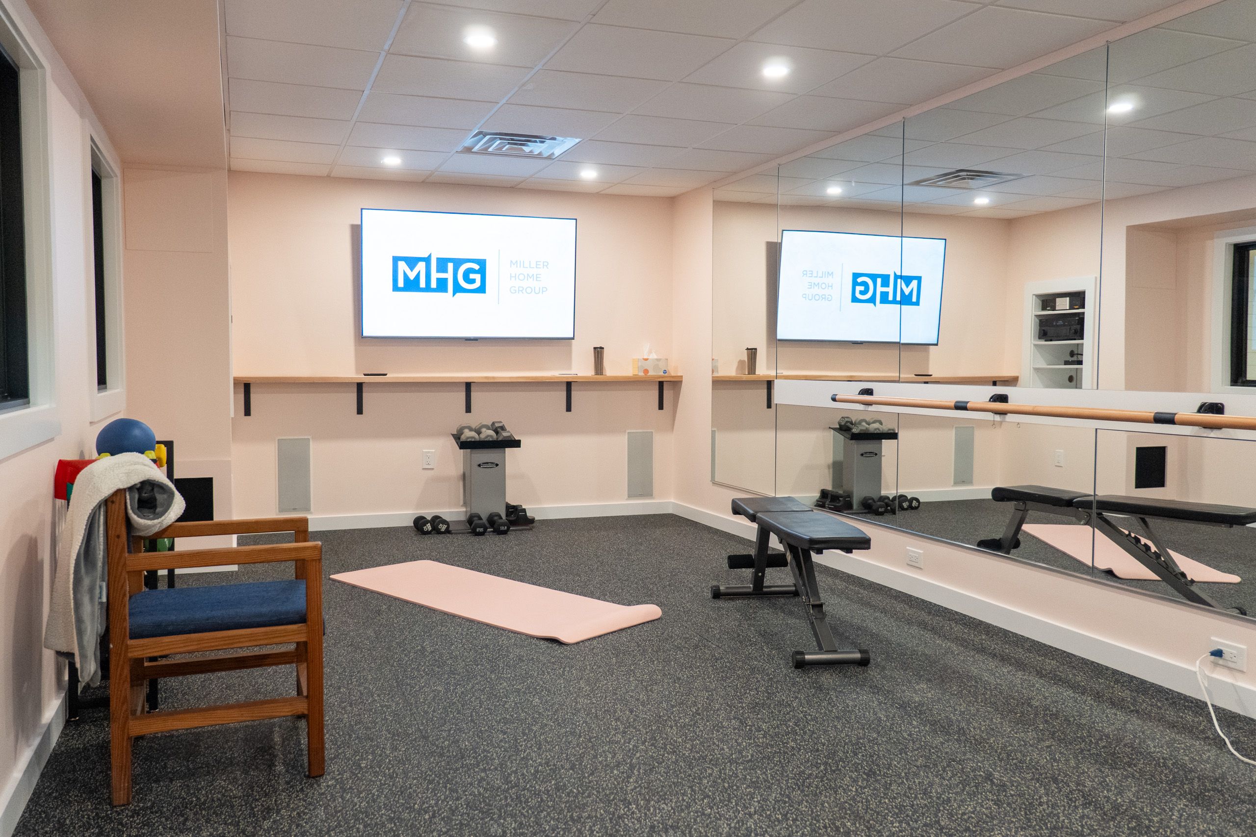 Gym with large mirror