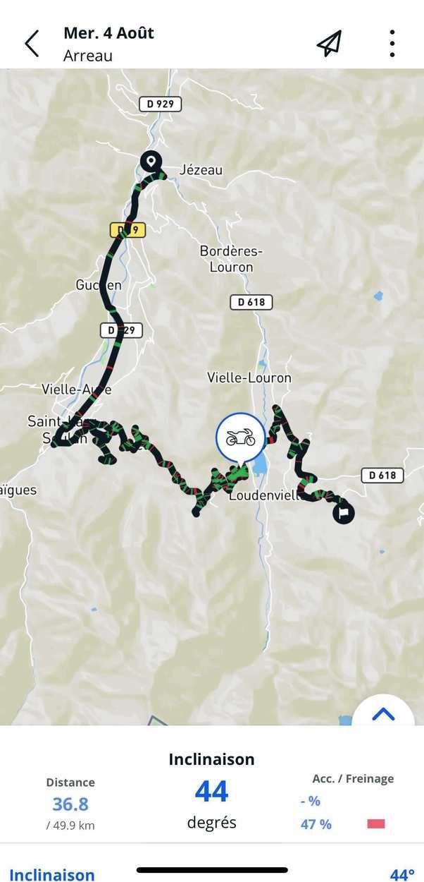 La trace du roatrip moto de Philippe Tachon en Occitanie cet été 2021