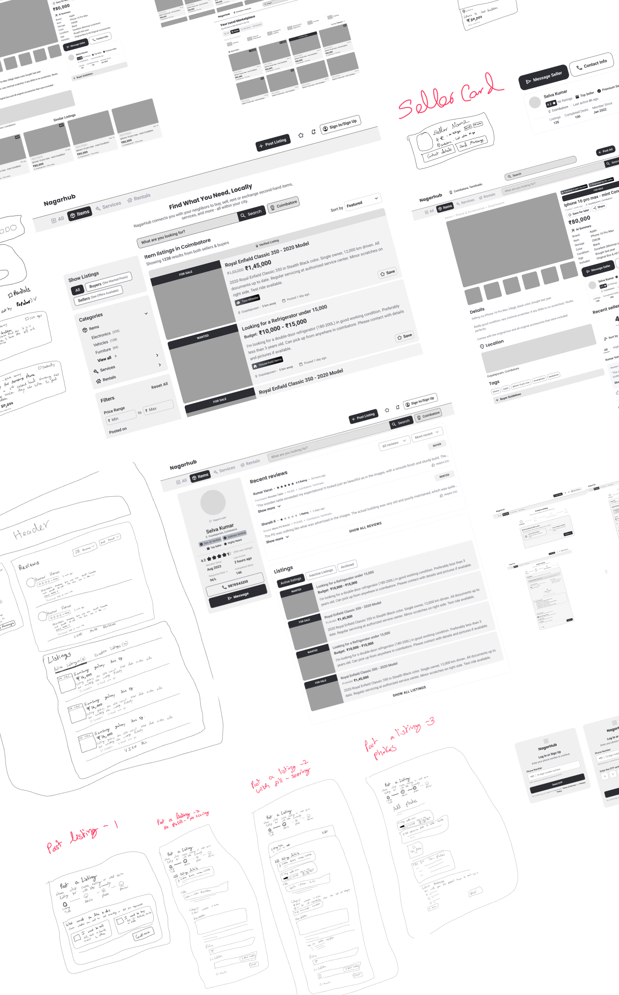 Showcase of sketches and wireframe of nagarhubv2