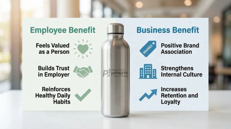 Branded wellness products dual benefit employee trust and brand reinforcement infographic
