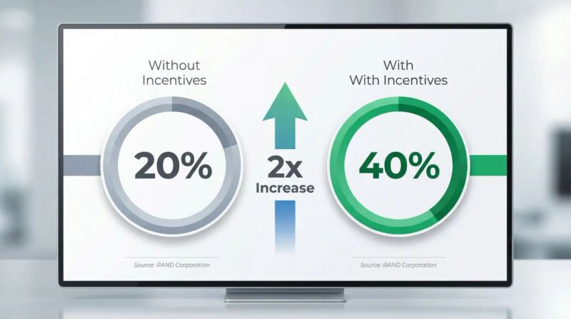 Wellness program participation rates with versus without incentives comparison infographic