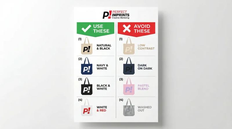 High-contrast logo color combinations for trade show tote bag brand visibility