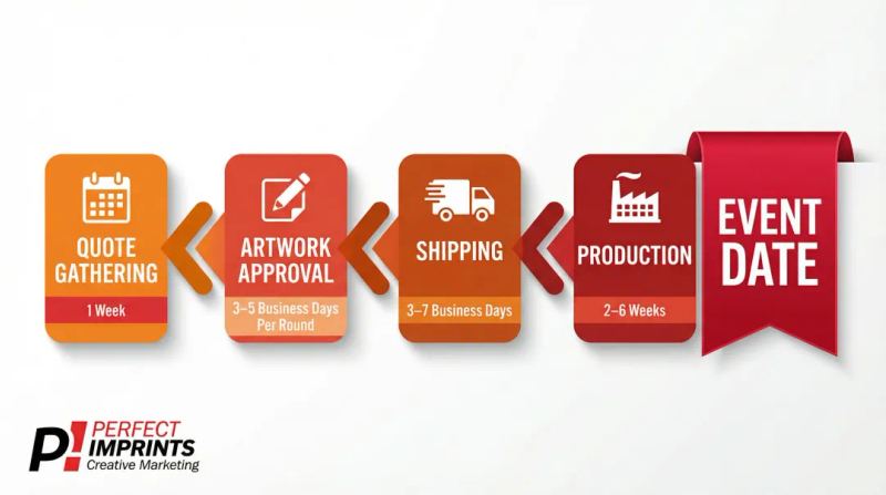 4-stage bulk order timeline working backward from Q1 event date