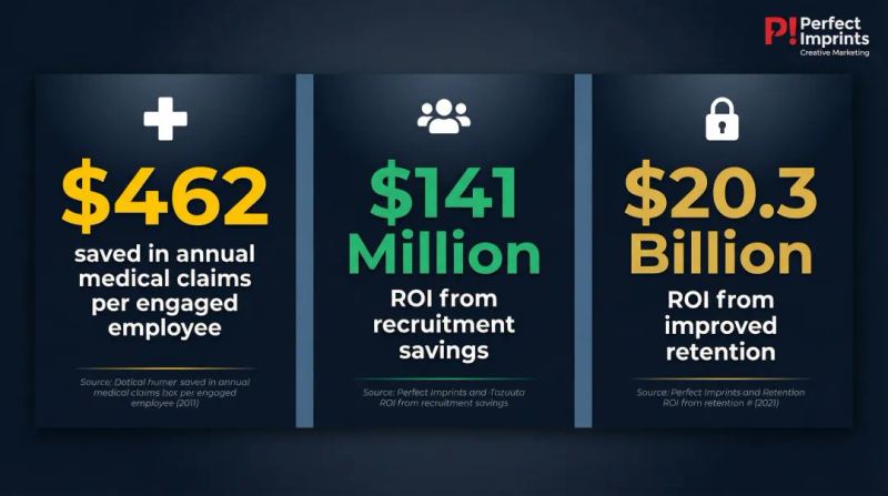 Corporate wellness ROI comparison showing recruitment retention and medical claims savings data