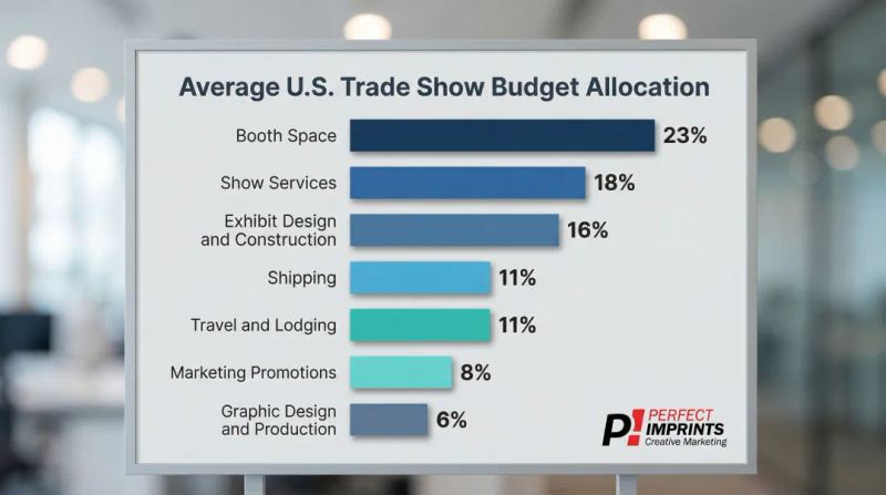 Trade show budget allocation breakdown by expense category percentage chart