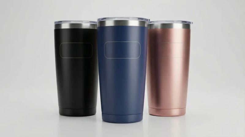Premium insulated stainless steel travel mugs lineup for corporate branded giveaways