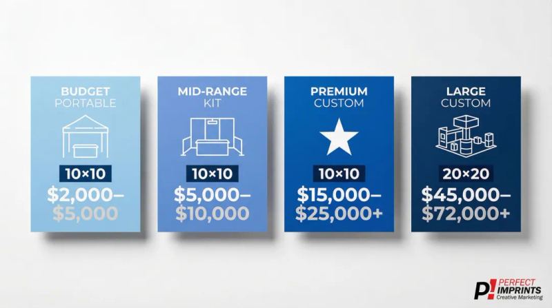 Custom trade show display cost comparison table by booth size and budget tier