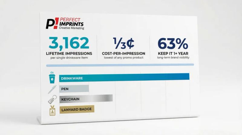Branded drinkware cost-per-impression statistics versus other promotional products comparison